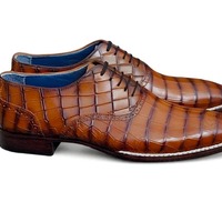 Crafted Leather Men Brown Crocodile/Alligator Leather Norwegian Welted Dress Shoes - Thumbnail 2