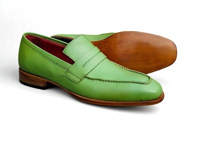 Crafted Leather Classic Green Leather Moccasin Loafers Dress Shoes