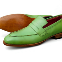 Crafted Leather Classic Green Leather Moccasin Loafers Dress Shoes - Thumbnail 1