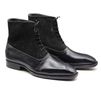 Crafted leather classic men black/suede leather ankle high lace up dress boot - Thumbnail 3