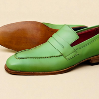 Crafted Leather Classic Green Leather Moccasin Loafers Dress Shoes - Thumbnail 2