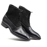 Crafted Leather Classic Men Black/Suede Leather Ankle High Lace up Dress Boot - Thumbnail 1