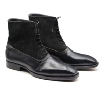Crafted Leather Classic Men Black/Suede Leather Ankle High Lace up Dress Boot - Thumbnail 3