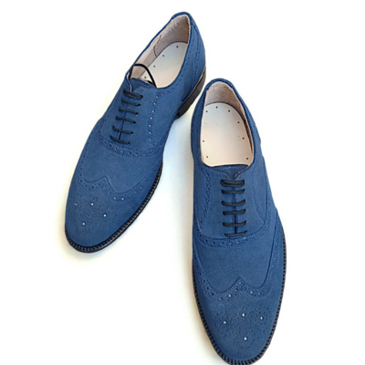 Crafted leather classic blue suede leather wingtip oxford lace up dress shoes - Thumbnail 2