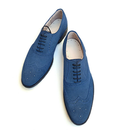 Crafted Leather Classic Blue Suede Leather Wingtip Oxford Lace up Dress Shoes