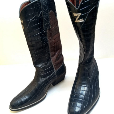 Crafted leather men black crocodile leather cowboy boot
