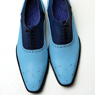 Crafted leather classic blue leather oxford lace up dress shoes - Thumbnail 2