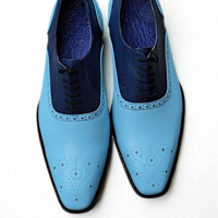 Crafted Leather Classic Blue Leather Oxford Lace up Dress Shoes - Thumbnail 2