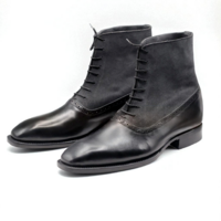 Crafted Leather Classic Men Black/Suede Leather Ankle High Lace up Dress Boot - Thumbnail 3