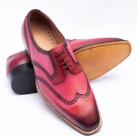 Crafted Leather Classic Pink Black Shaded Leather Wingtip Oxford Dress Shoes - Thumbnail 2