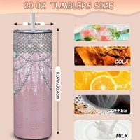 Pink Glam Rhinestone Tumbler | Cascading Crystal Pearls & Sparkles Travel Cup with Metal Straw | Free Ship  - Thumbnail 2