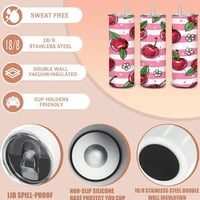 Cherry Blossom Pink Striped Tumbler - Sweet Cherry Pattern Travel Cup with Floral Accents & Metal Straw | Free Ship - Thumbnail 2