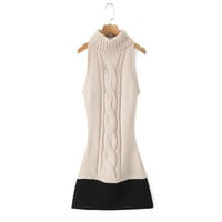 Retro style casual stitching stretch slim knit dress - Thumbnail 3