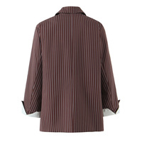 Brown striped loose-fitting two-button cuffed jacket suit - Thumbnail 4