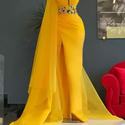  aso ebi arabic yellow mermaid prom dress lace beaded evening formal party second reception birthday engagement gowns dresses