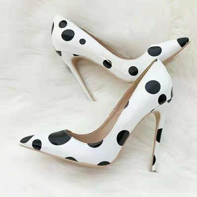 Shiny stiletto heels pointed toe polka dot party shoes