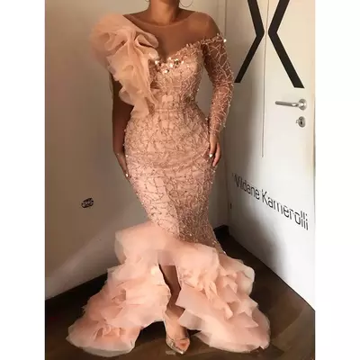 elegant beaded mermaid evening gown transparent neckline design perfect for proms party events and wedding receptions