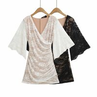V-neck slim waist flared sleeve lace hip dress - Thumbnail 4