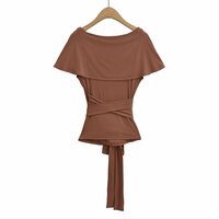 Sexy cross-over V-neck tie-string slim-fit shawl T-shirt - Thumbnail 1
