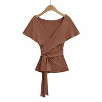 Sexy cross-over V-neck tie-string slim-fit shawl T-shirt - Thumbnail 2