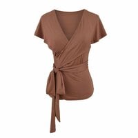 Sexy cross-over V-neck tie-string slim-fit shawl T-shirt - Thumbnail 4