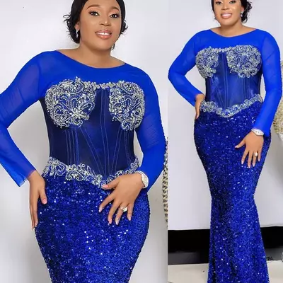 Plus size arabic aso ebi royal blue mermaid prom dresses beaded crystals evening formal party second reception birthday bridesmaid engagement