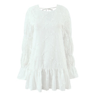 Sexy halter-back horseshoe-sleeve short dress with embroidered three-dimensional flowers - Thumbnail 2