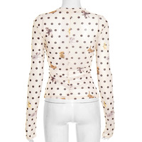 Versatile Animal Polka Dot Print Waist-Lifted Long-Sleeved Cropped Top - Thumbnail 2