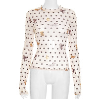 Versatile Animal Polka Dot Print Waist-Lifted Long-Sleeved Cropped Top - Thumbnail 3