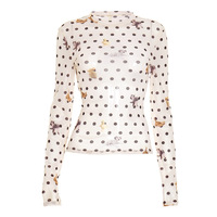Versatile Animal Polka Dot Print Waist-Lifted Long-Sleeved Cropped Top - Thumbnail 4