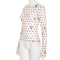 Versatile Animal Polka Dot Print Waist-Lifted Long-Sleeved Cropped Top - Thumbnail 5
