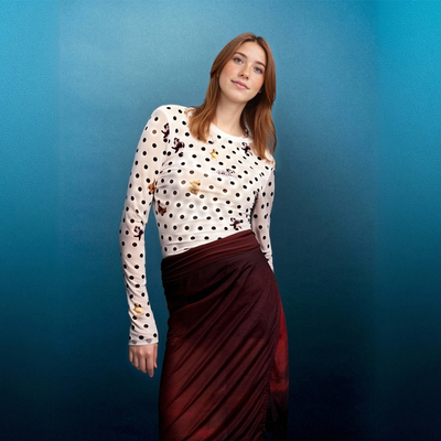 Versatile Animal Polka Dot Print Waist-Lifted Long-Sleeved Cropped Top