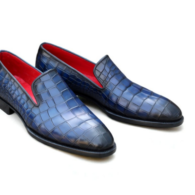 Crafted leather classic blue crocodile/alligator loafers dress shoes