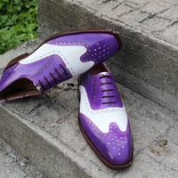 Crafted Leather Classic Handmade Purple White Wingtip Oxford Dress Shoes - Thumbnail 2