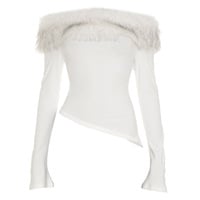 Furry paneled long-sleeved one-shoulder asymmetrical top - Thumbnail 4