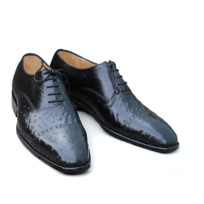 Crafted leather black ostrich leather oxford lace up dress shoes - Thumbnail 1