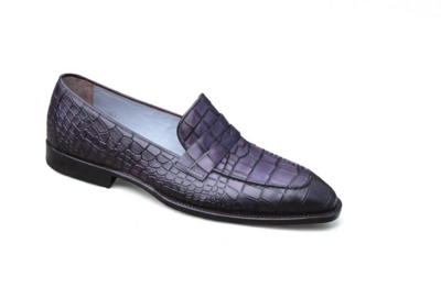 Crafted Leather Bespoke Men Dress Shoes Purple Crocodile Alligator Leather Moccasin Loafers