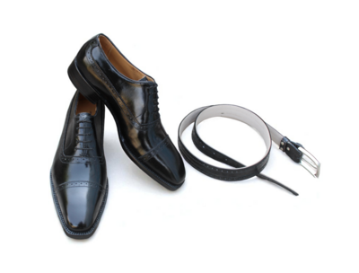 Crafted Leather Luxury Black Calf Leather Dress Shoes with Matching Belt