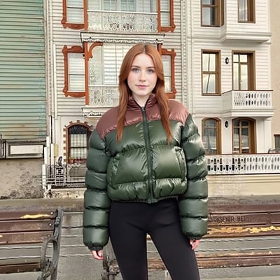 Solid color round neck zipper long sleeve slim fit pocket bread cotton coat