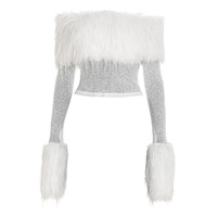 Sexy hottie style solid color short fur patchwork long-sleeved top - Thumbnail 3