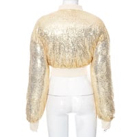 Fashionable small stand-up collar solid color sequin short autumn and winter cotton top - Thumbnail 4