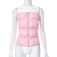 Solid color zippered tube-top cotton top - Thumbnail 3