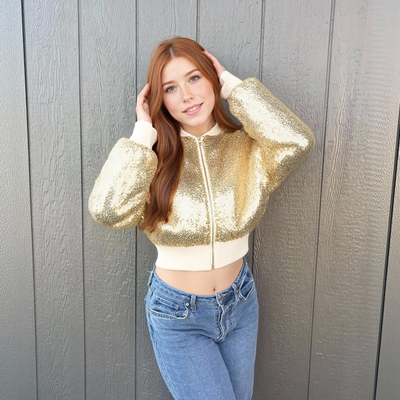 Fashionable small stand-up collar solid color sequin short autumn and winter cotton top