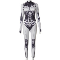 Mechanical Print Half-Turtleneck Long-Sleeved Jumpsuit High-Elastic Tights - Thumbnail 1