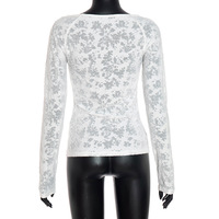 Solid color lace hollow low neck long sleeve hip skirt - Thumbnail 5
