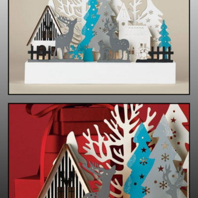 Wooden village winter scene