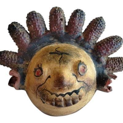 Coconut mask. collectibles. home decoration. wall decoration. interior decoration. mexican mask. mexican craft. mexican folk art.