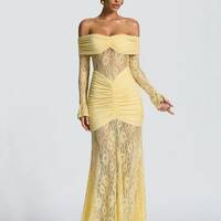  Vintage Elegant Off Shoulder Slim Fit Hollow Out Maxi Dress  - Thumbnail 4