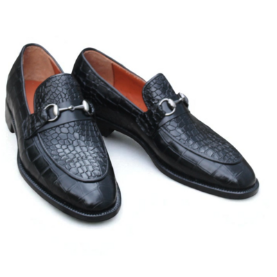 Crafted leather classic men black crocodile leather moccasin loafers dress shoes