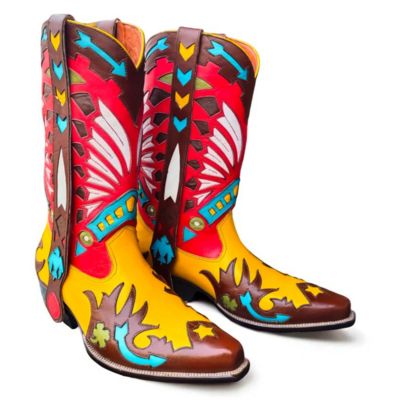 Crafted leather classic  multi color leather designer fashion ankle cowboy pointed toe boot 